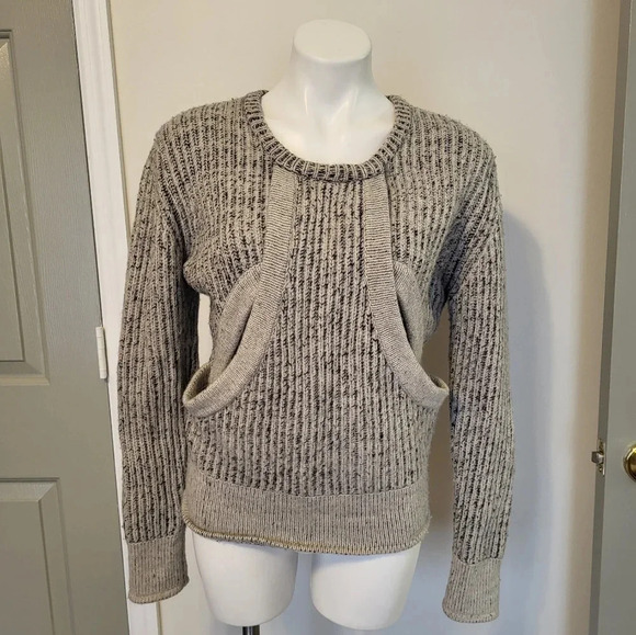 IRO Wool Ribbed Chunky Knit Heather Gray Cutout Magic Sweater(S) - Picture 2 of 11
